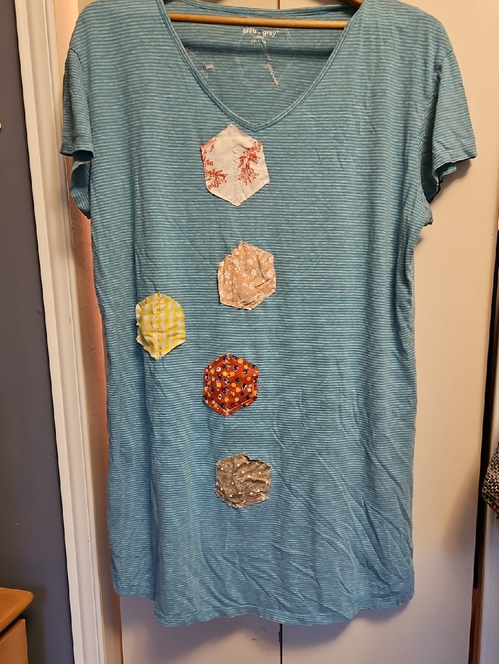 Bleu GRAY Striped Mini Dress with Patchwork Accents Sz XXL
